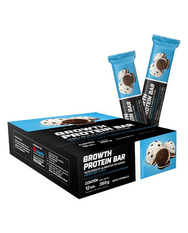 Growth Protein Bar Barra de Proteína - Display C/ 12 Un. Sabor Coookies & Cream