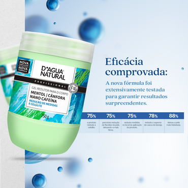 D'Agua Gel Redutor Natural Mentol, Cânfora e Nano Cafeína - Redução de Medidas e Celulites (750g)