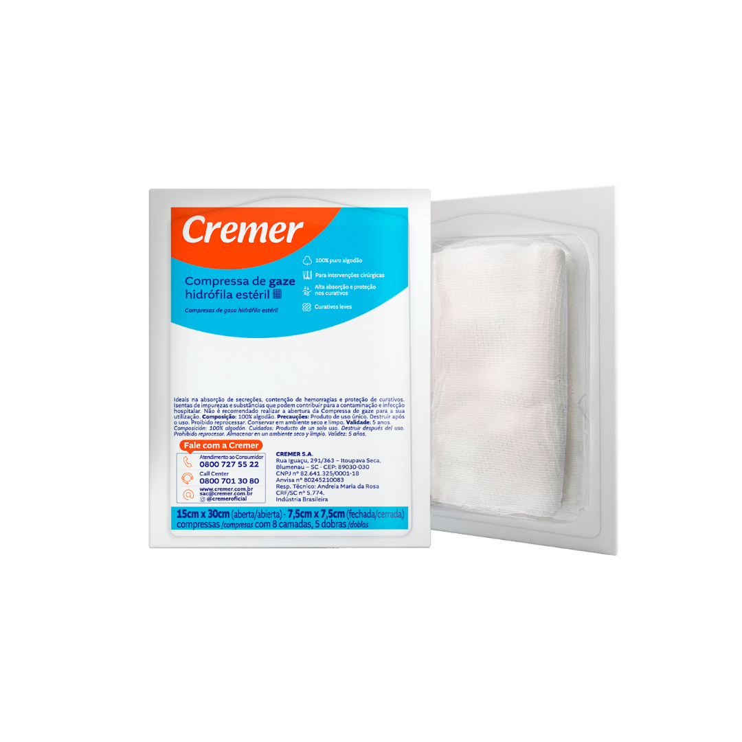 Compressa De Gaze Estéril Cremer 7,0Cm X 7,0Cm Pacote 10 Unidades