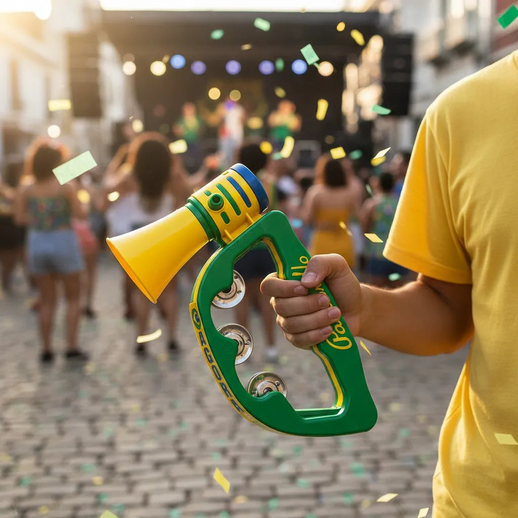 Corneta Vuvuzela com Pandeiro Meia-Lua Brasil!