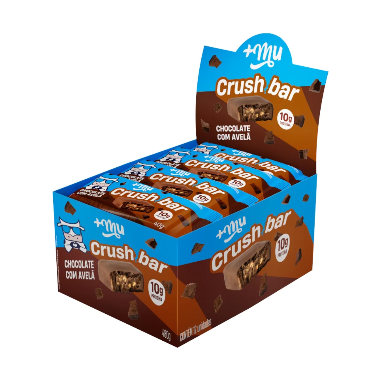 +Mu Crushbar Chocolate com Avelã - Caixa com 12 Unidades (420g)
