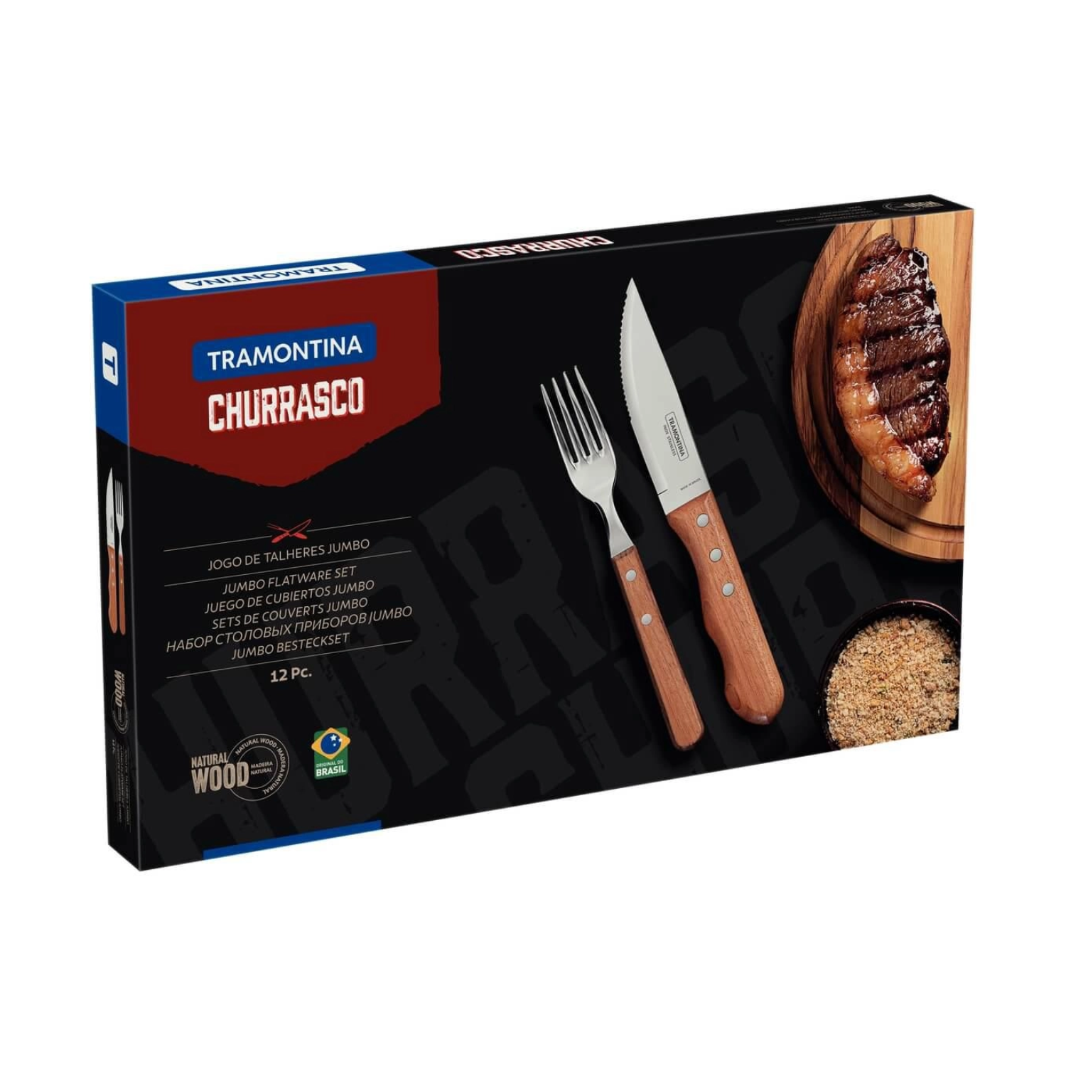 Conjunto Jogo de Talheres Tramontina Jumbo para Churrasco Cabo de Madeira Natural 12 Peças. OFERTA!!