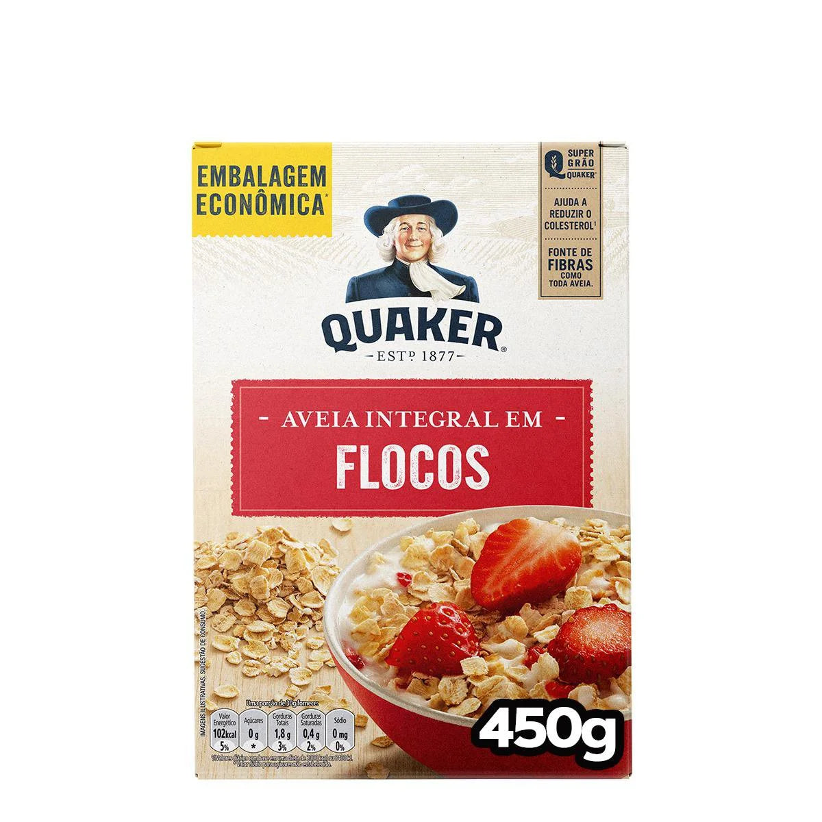 Quaker Aveia em Flocos Regulares Caixa Embalagem Econômica (450g).