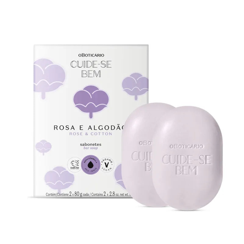 O Boticário Sabonete em Barra Cuide-se Bem: Rosa e Algodão (Caixa com 2x80g)