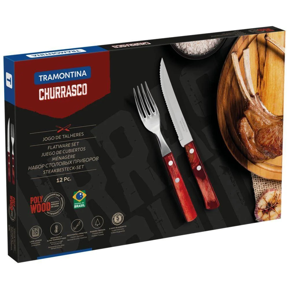 Jogo de Talheres para Churrasco Tramontina Polywood e Aço Inox 12 Peças OFERTA!!