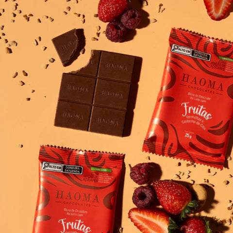 Haoma Barra de Chocolate Frutas Vermelhas e Castanha-de-Caju | Linha Stevia (75g)