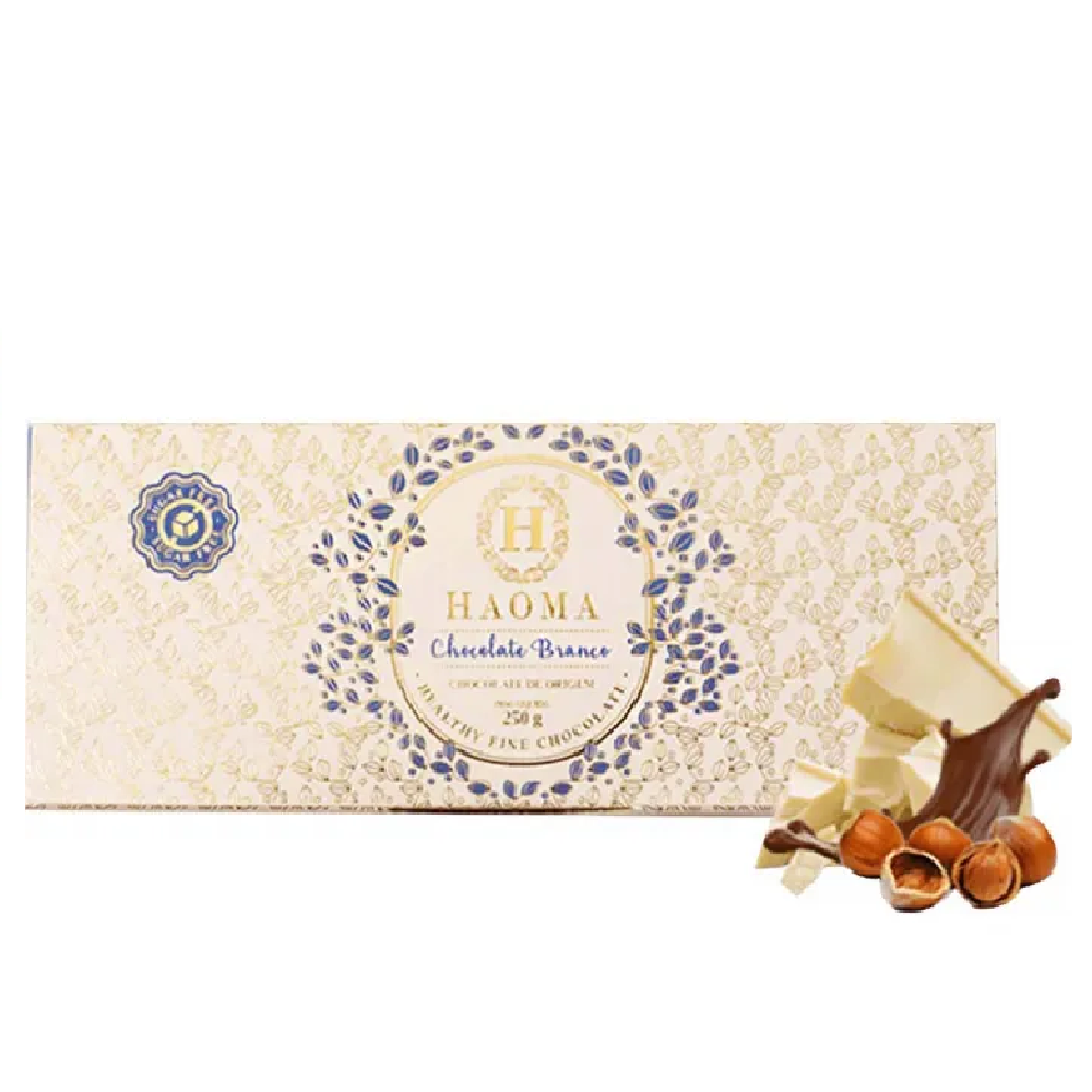 Haoma Barra de Chocolate Branco com Recheio de Avelã e Cacau (250g)