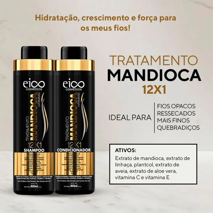 Eico Kit Tratamento Mandioca Shampoo 800ml + Condicionador 750ml | Crescimento + Fortalecimento.