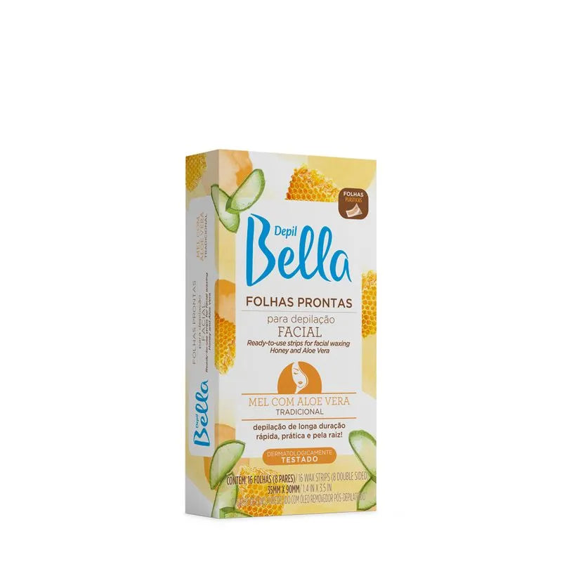 Depil Bella Folhas Prontas para Depilação Corporal: Mel com Aloe Vera - 16 Folhas 8 Pares