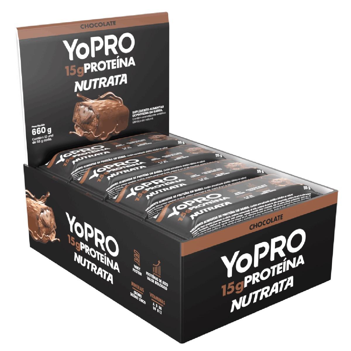 YoPro Barra de Proteínas Nutrata Sabor Chocolate Caixa (660g)