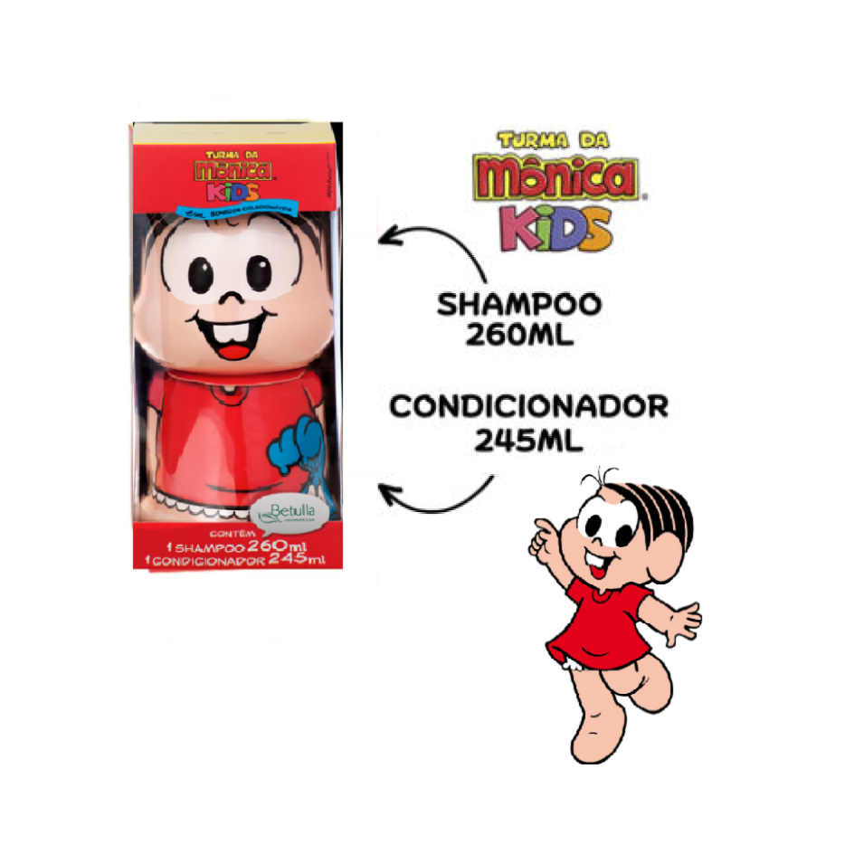 Kit Turma Da Mônica Cia. da Natureza Shampoo 260ml + Condicionador 245ml - Boneco Mônica