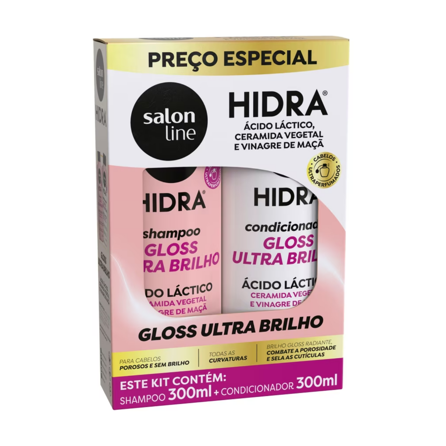 Salon Line Kit Gloss Ultra Brilho: Hidra Nutrição e Brilho - Shampoo + Condicionador (300ml)