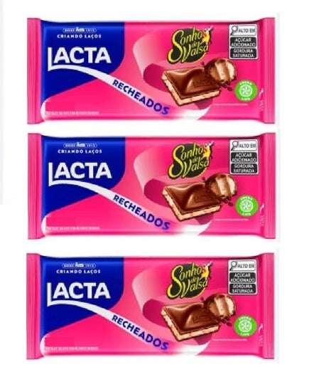 Lacta Barra de Chocolate Sonho De Valsa Recheado (3x90g).
