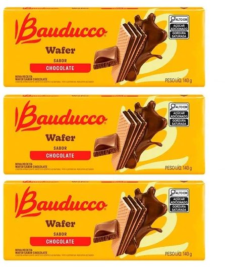 Bauducco Biscoito Wafer Recheio Chocolate (3x140g).